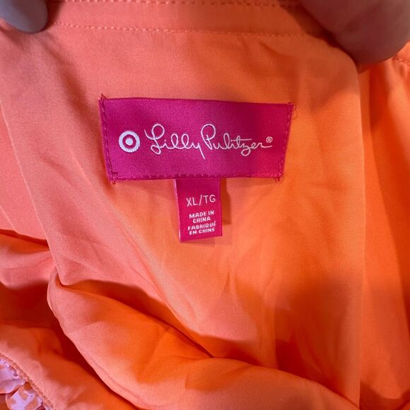 LILLY PULITZER‎ Size XL/TG Mini Women's Dress Coral Orange Pink Flounce Ruff - Picture 2 of 9